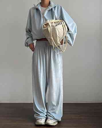 Жіночий стильний костюм оверсайз: кофта та штани турецький велюр спорт Сіро-блакитний Одеса
