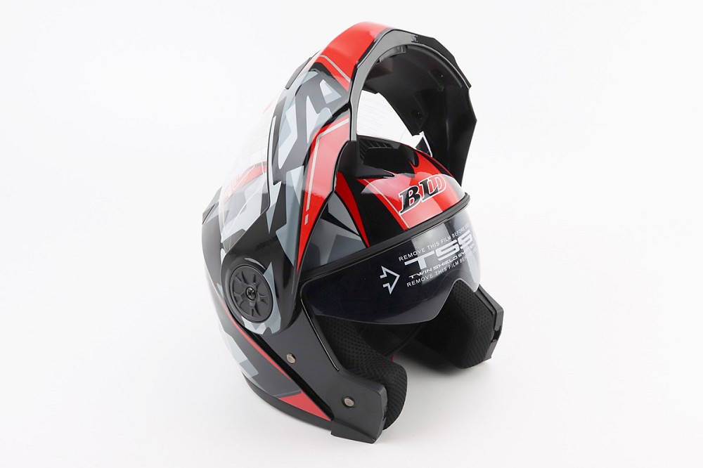 Шолом модуляр, закритий з відкидним підборіддям+відкидні окуляри BLD-159 М (57-58см), ЧОРНО-ЧЕРВОНИЙ Киев - изображение 2