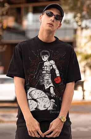 Футболка з аніме принтом Хаджіме Но Іппо Хаджіме оверсайз (S/M/L) Чорний AnimeJ0885 Дніпро