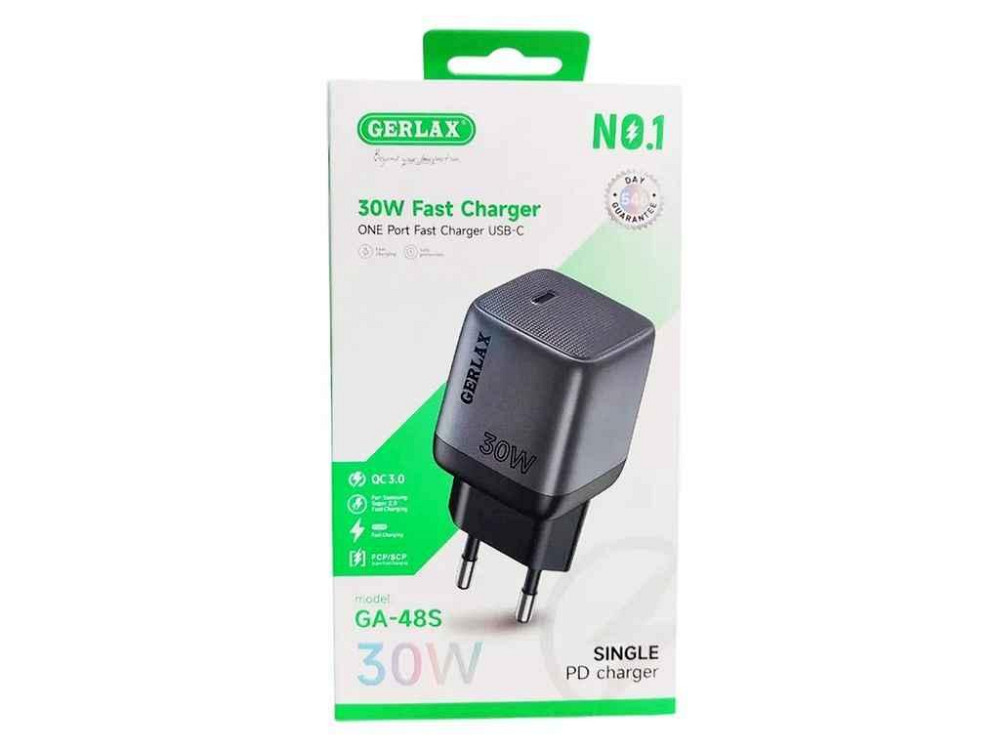 Мережевий зарядний пристрій USB GA-48S 3A/QC3.0/PD30W чорний ТМ GERLAX Київ - фото 1