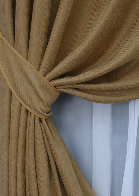 Комплект готовых штор VR-Textil Лен № 1423ш Кофейный 100х275 см 2 шт (31-911) Киев - изображение 5