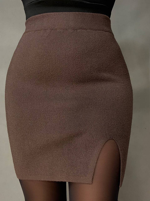 Спідниця жіноча My Fashion 6808-48 в’язана коротка з розрізом, коричневий, one size Київ - фото 11
