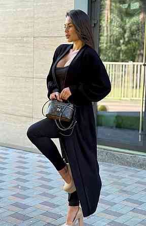 Женский базовый длинный кардиган с поясом плотная турецкая двухсторонняя ангора Черный Одесса