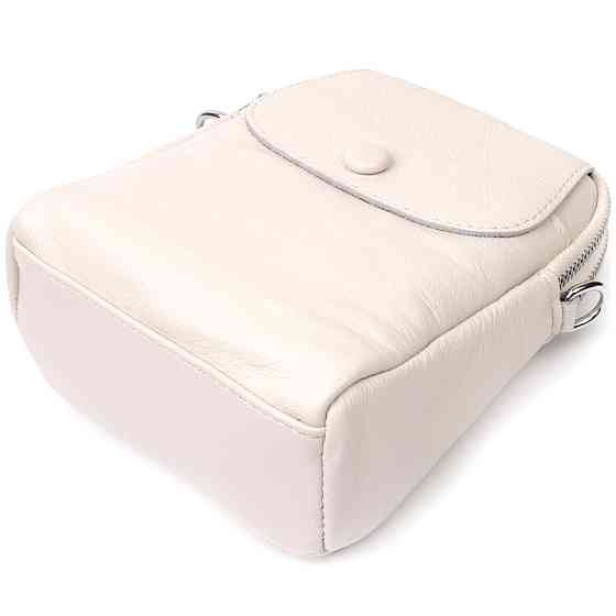 Женская небольшая вертикальная сумка на два отделения из натуральной кожи Vintage 22401 Белая Киев