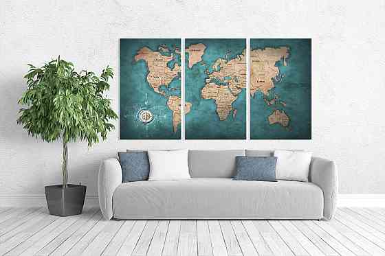 Модульна картина у вітальню/ спальню     Мапа світу      ART-054_3A 70х130 см Київ