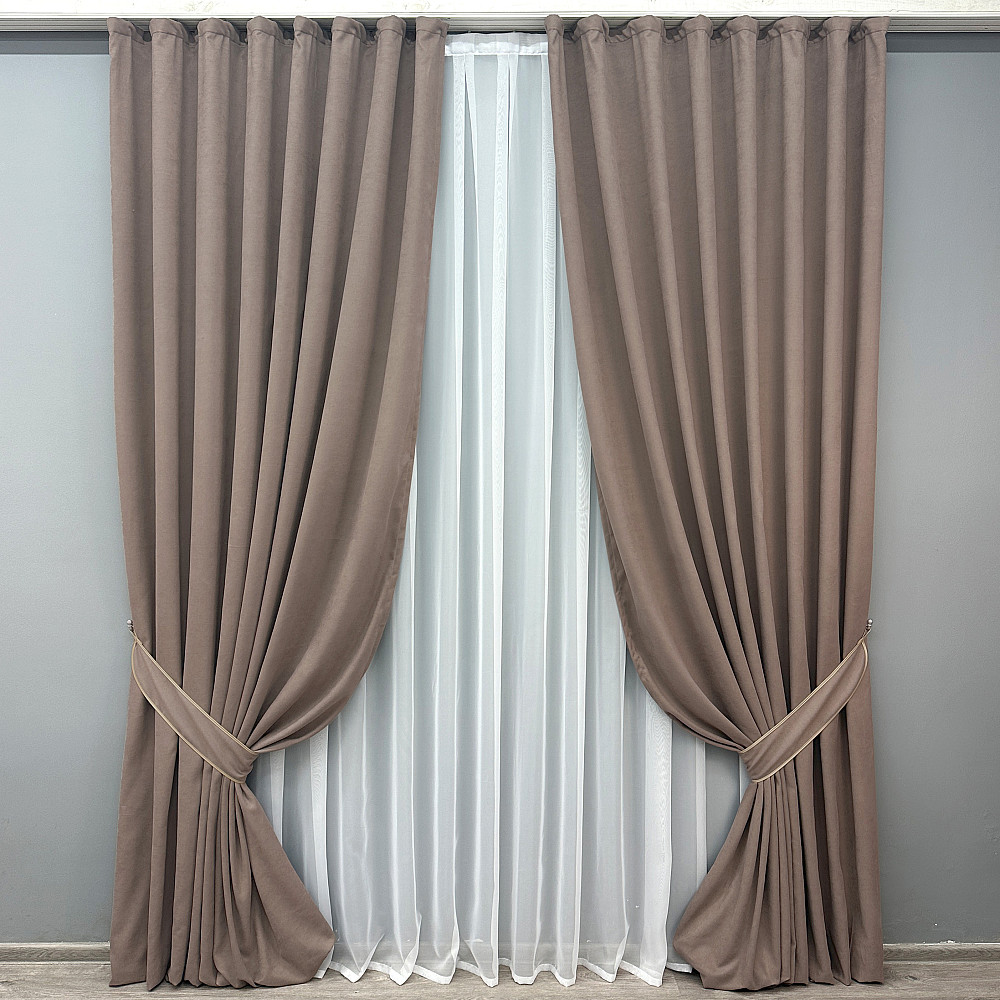 Комплект готовых штор VR-Textil Микровелюр Petek № 1825ш Какао 100х290 см 2 шт (31-923) Киев - изображение 2