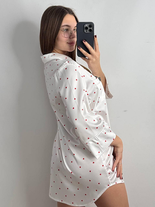 Ночная сорочка на пуговицах сатиновая Айвори сердце M Харьков - изображение 4