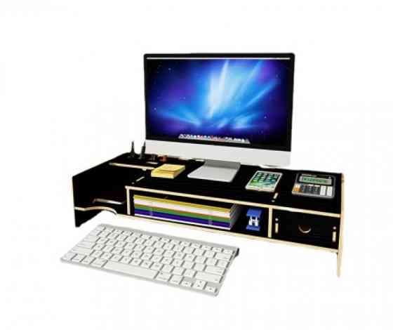 Настільна підставка під монітор та ноутбук з поличками для зберігання канцелярії чорна Вінниця