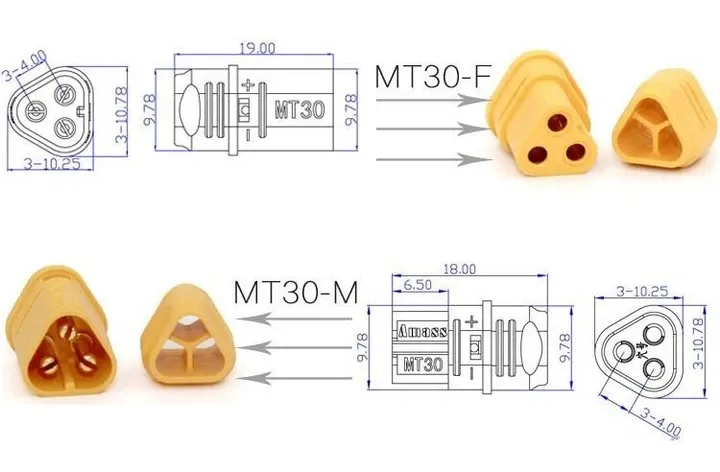 Разъём питания MT30, 3-х контактный, комплект (штекер + гнездо) жёлтый Полтава - фото 1