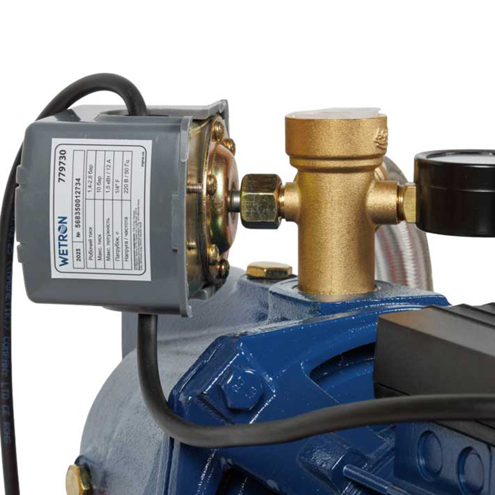 Wetron Станция 1.1кВт Hmax 52м Qmax 70л/мин (самовсасывающий насос) 50л Украина WETRON (775038/ Коломия - фото 3