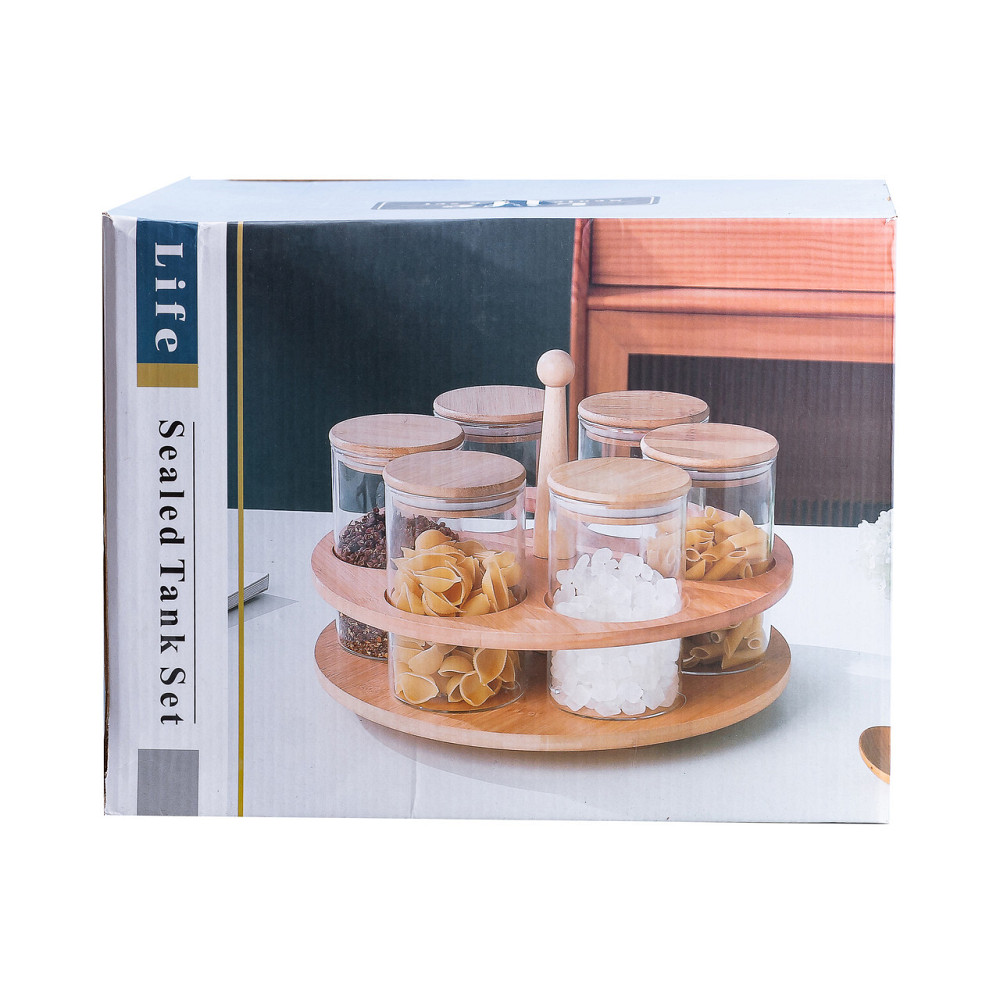 TS Kitchen Банки для сипучих продуктів набір із 6 штук по 580 мл на дерев'яній підставці Коломия - фото 9