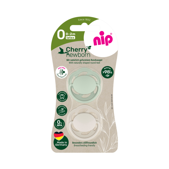 Пустушка латексна кругла для дітей 0–2 місяців NIP Cherry Newborn арт. 91031-51 2 шт. м’ятний/бежевий Кривий Ріг