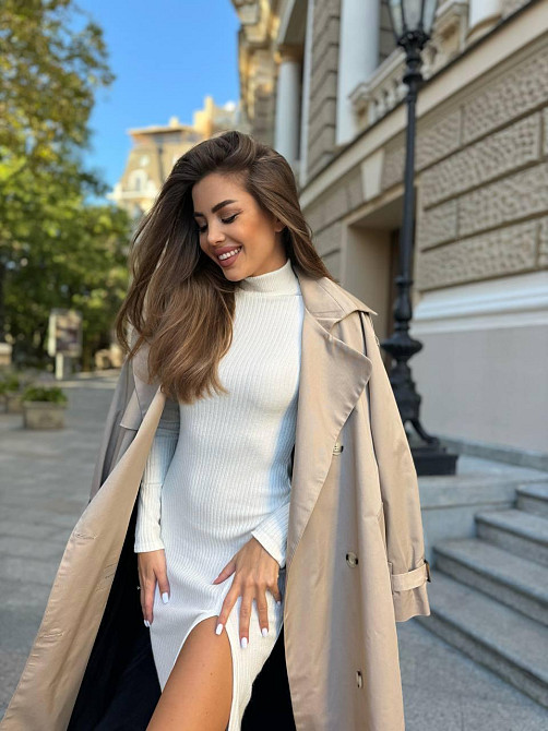 Женское стильное романтическое миди-платье с разрезом ангора рубчик (лео трикотаж рубчик) Молочный, 46/48 Одесса - изображение 3