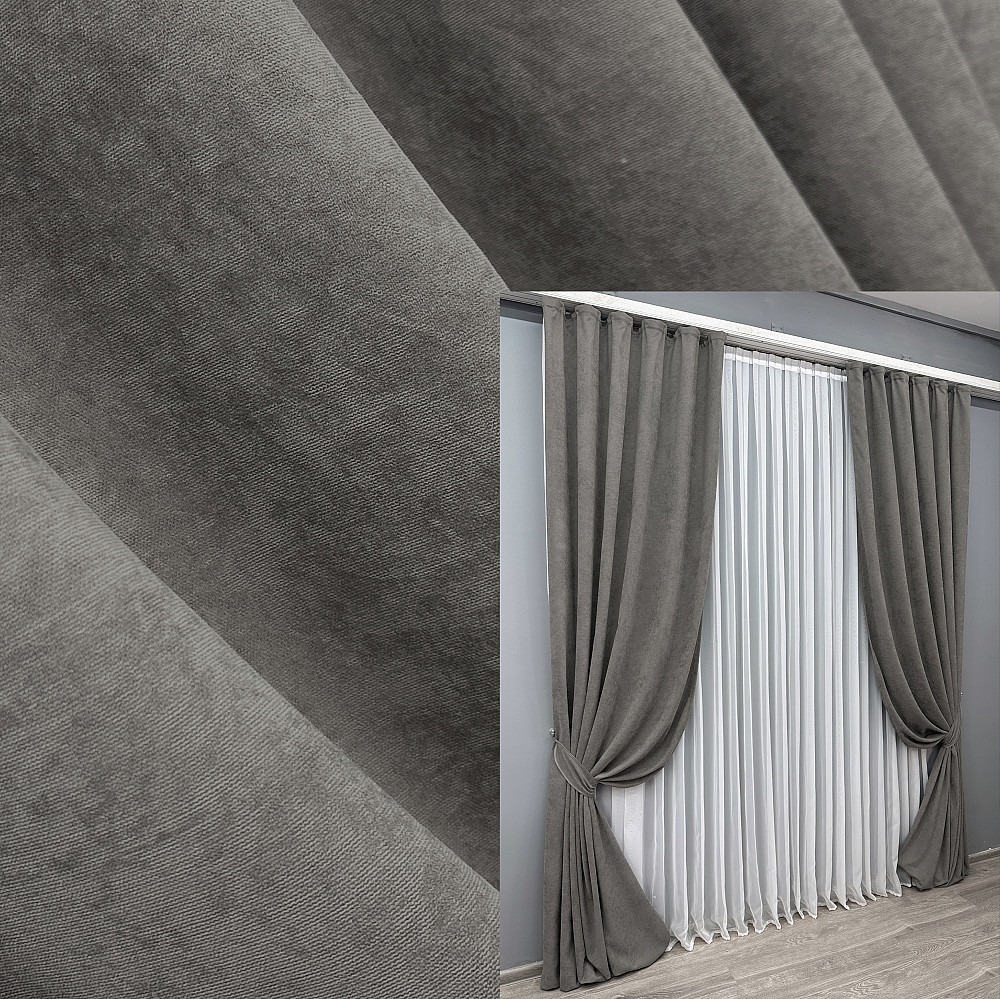 Комплект готовых штор VR-Textil Микровелюр Petek YL № 1705ш Светло-серый 140х270 см 2 шт (39-111) Киев - изображение 1