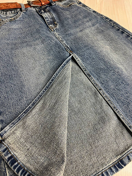 Юбка женская джинсовая ZJY 67001 прямой крой длина ниже колена разрез спереди стрейчевая коричневый ремень синяя, синий, З6, 36, 96 см, 118 см Киев - изображение 2