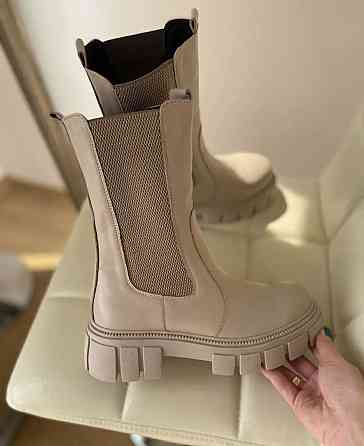 Черевики жіночі Челси бежеві натуральна шкіра зима висота 20 см (4912) Коломыя