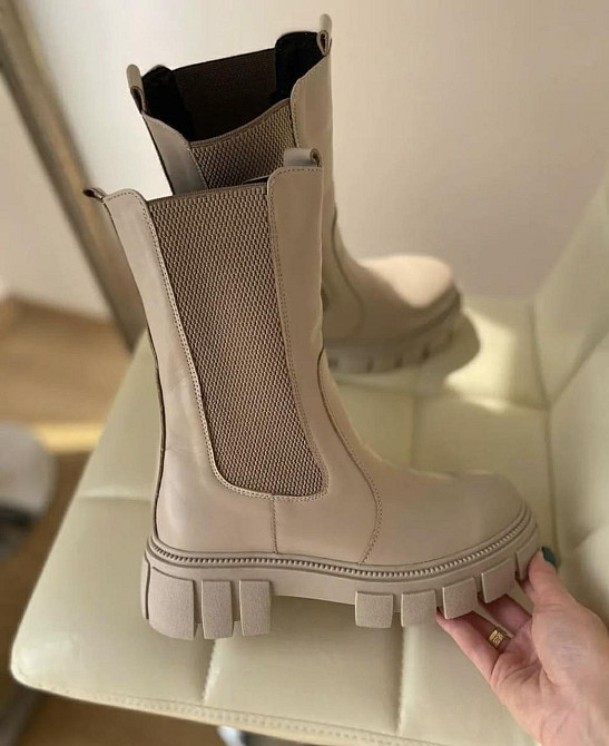 Черевики жіночі Челси бежеві натуральна шкіра зима висота 20 см (4912) Коломия - фото 4
