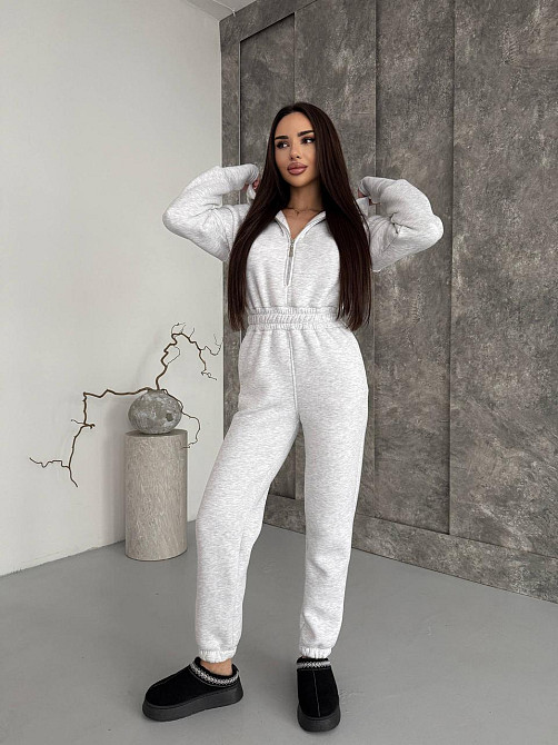 Жіночий теплий повсякденний комбінезон із капюшоном тринитка на флісі Меланж, 48/50 Одеса - фото 3