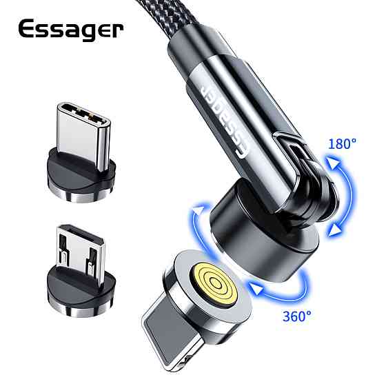 Кабель Essager Universal 540 Ratate 3A Magnetic USB Charging Cable Type-c 1m grey (EXCCXT-WX0G) Киев