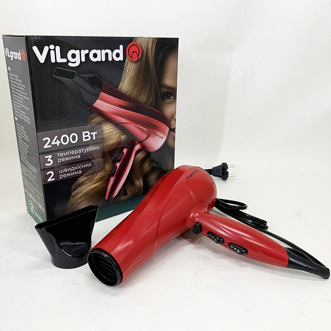 Электрический фен для волос с диффузором Vilgrand VHD-2430 2400 Вт, Мощный фен для волос AE-84 Львов - изображение 7
