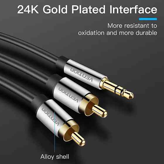 Кабель Vention 3.5mm Male to 2RCA Male Audio Cable 3M Black Metal Type (BCFBI) Киев