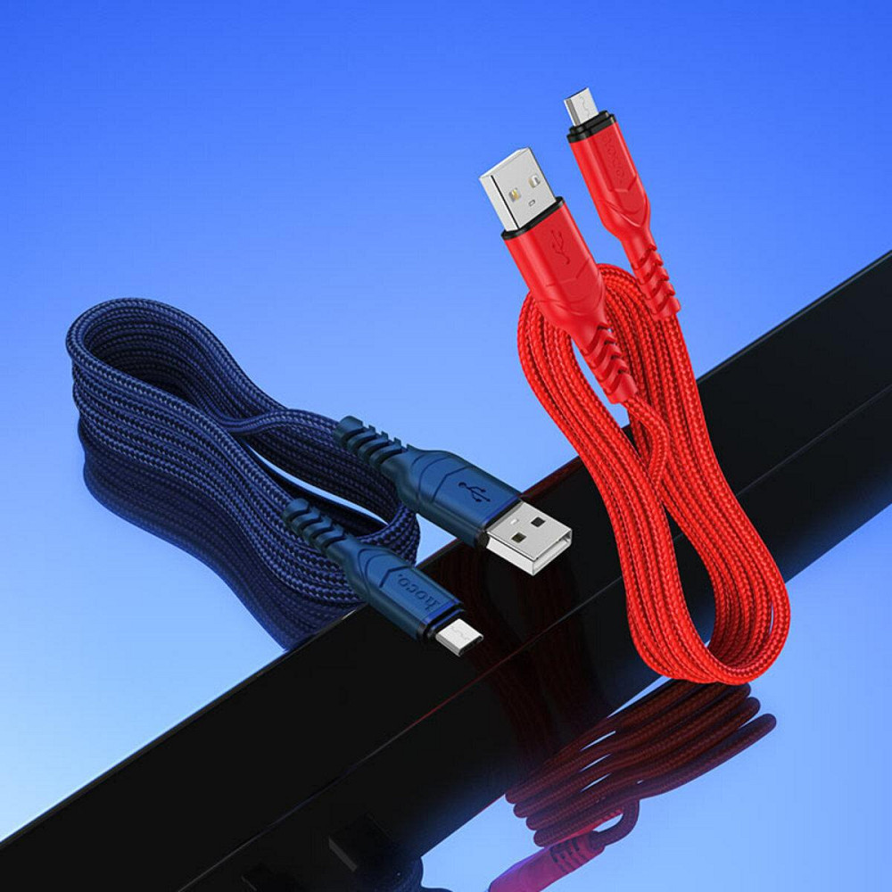 Кабель HOCO X59 USB - Micro 2.4A, 1m, нейлон, TPE конектори, колір блакитний 6931474744913 Одеса - фото 3