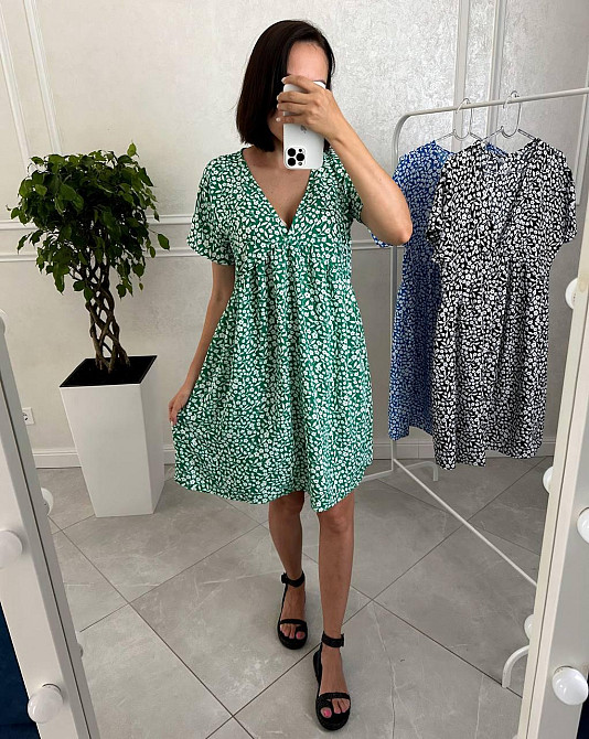 Жіноча літня повсякденна сукня у квітковий принт креп Зелений, 54/58 Одеса - фото 4