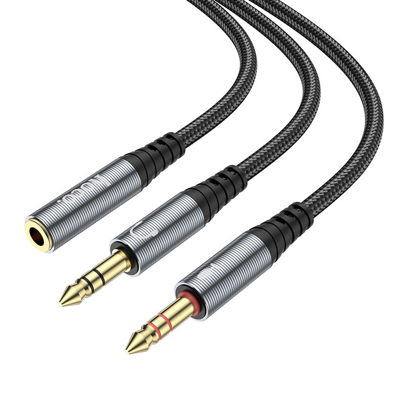 Аудио кабель HOCO UPA21 2-in-1 3.5 headset audio adapter cable(female to 2*male) 0.25m Metal Gray Одесса - изображение 5