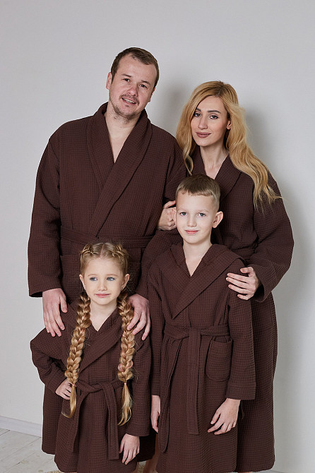 Мужской вафельный халат Ideal Textile длинный Коричневый (56860599) Черновцы - изображение 4