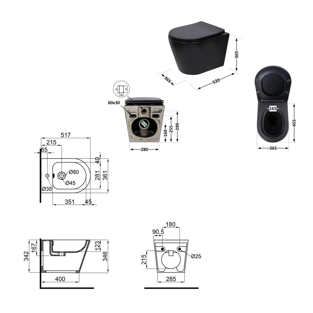 Комплект Qtap Scorpio Matt Black 2 в 1: Унитаз подвесной Ultra Quiet QT14332380AMB + биде подвесное QT1455053FMB Киев - изображение 2
