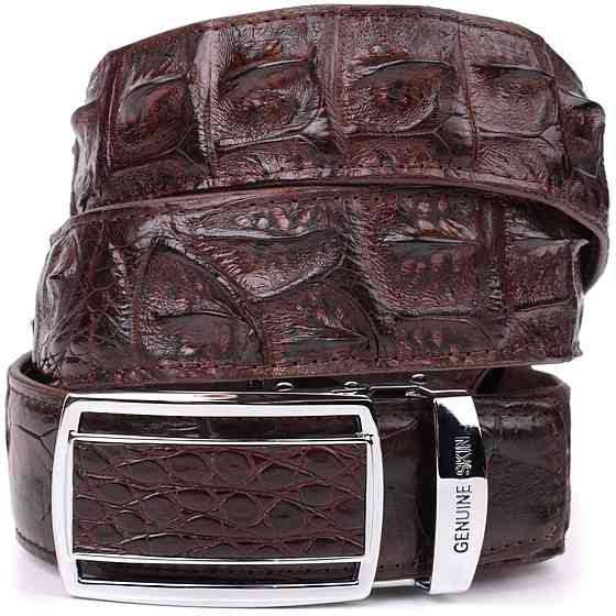 Ремень-автомат CROCODILE LEATHER 18235 из натуральной кожи крокодила (каймана) Коричневый Киев