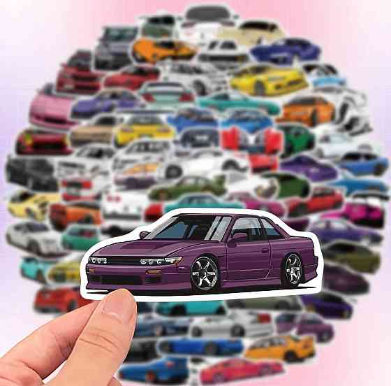 Набор стикеров «JDM Cars» – 50 штук спортивных авто, водостойкие наклейки для ноутбука, чемодана, скейтборда Киев