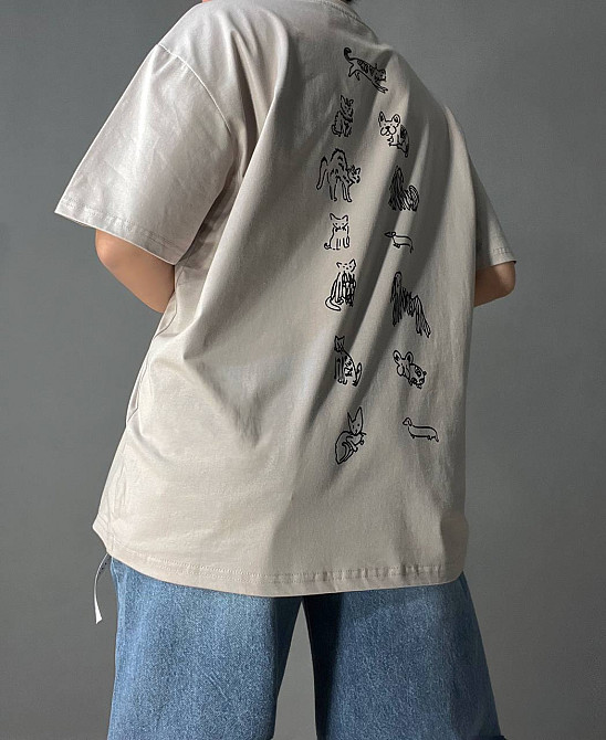 Футболка жіноча A-N 2358 оверсайз з малюнком тварин на спині, сірий, one size Київ - фото 2