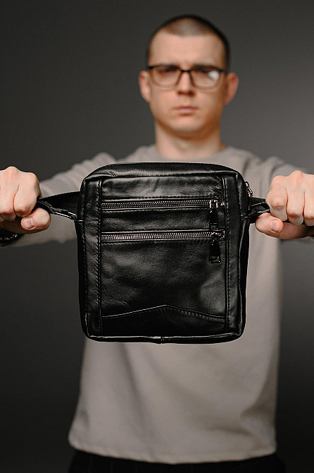 Сумка-мессенджер із натуральної гладкої шкіри ST001 (Чорна) Суми - фото 1