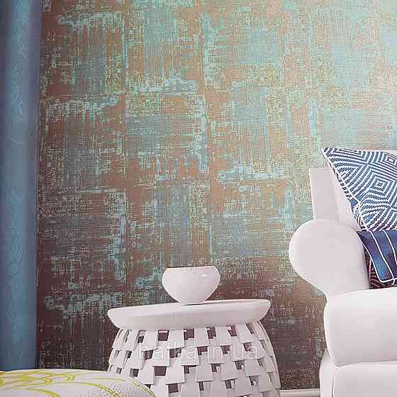 Шпалери метрові вінілові на флізелін Yuanlong Samsara лофт під штукатурку під бетон бірюзовий з золотом 3д Київ