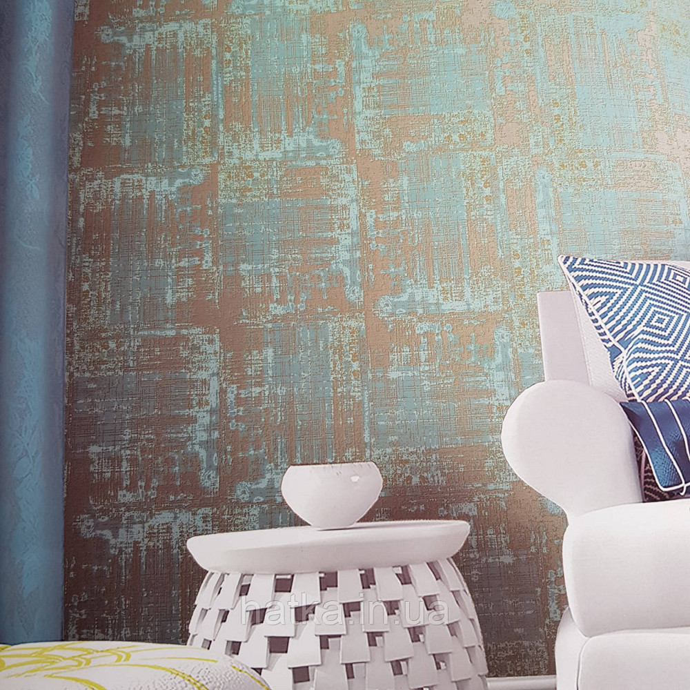 Шпалери метрові вінілові на флізелін Yuanlong Samsara лофт під штукатурку під бетон бірюзовий з золотом 3д Київ - фото 1
