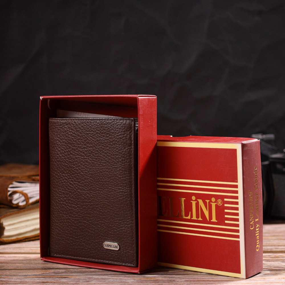 Мужской современный кошелек вертикального формата из натуральной кожи CANPELLINI 21756 Коричневый Киев - изображение 1