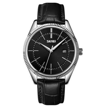 Чоловічий наручний годинник Skmei 9298 (Сріблястий з чорним циферблатом) Вінниця