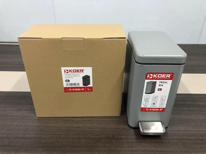 Мусорное ведро с плавным закрытием Koer TC-010206-07 6 л цвет серый нерж. сталь антипалець (KR5596) Черновцы - изображение 6