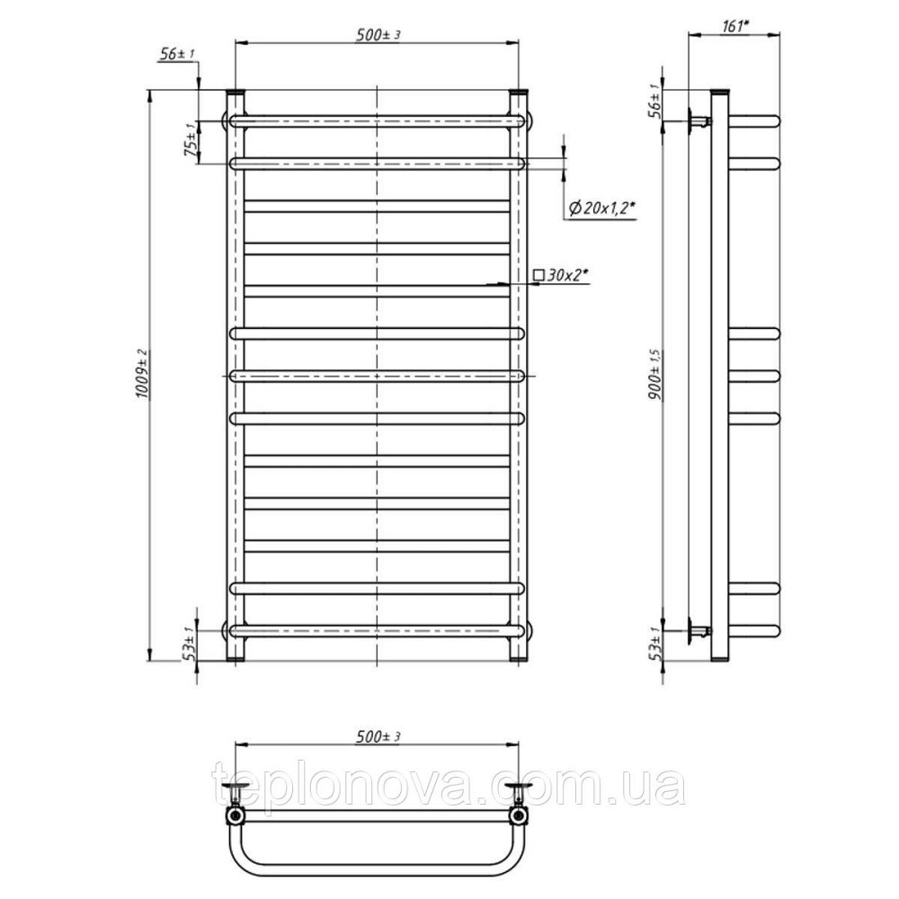 Полотенцесушитель водяной нержавеющий Грандис 500х1000, чёрный муар Черновцы - изображение 4