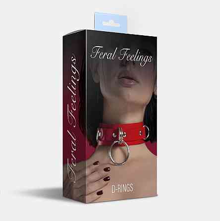Ошейник для фиксации из натуральной кожи Feral Feelings - D-Rings Red Sex Aura Киев