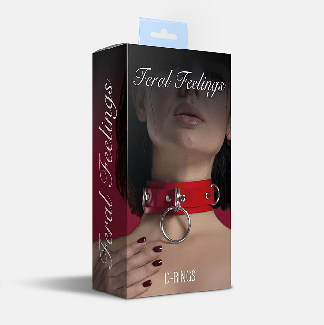 Ошейник для фиксации из натуральной кожи Feral Feelings - D-Rings Red Sex Aura Киев - изображение 2