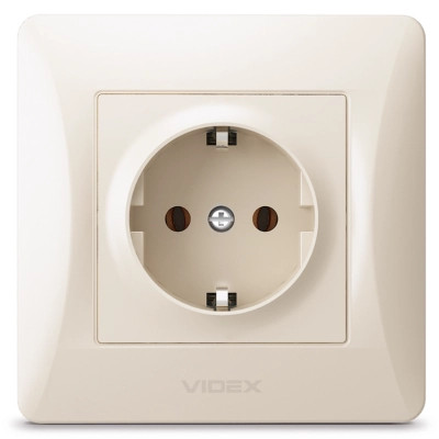 Розетка Videx BINERA 1ая із заземленням кремова (VF-BNSK1G-CR) Вінниця - фото 1