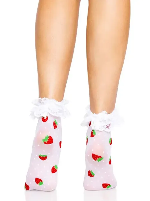 Шкарпетки жіночі з полуничним принтом Leg Avenue Strawberry ruffle top anklets One size, мереживні м Львів - фото 3