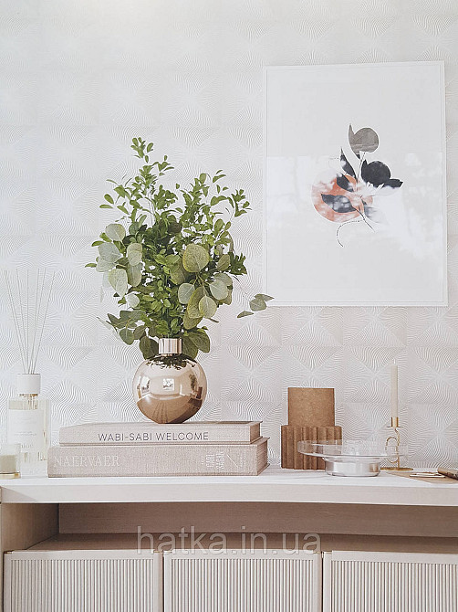 Шпалери вінілові на флізеліні Sintra Simmetria геометрія фігури ромби смуги 3д коричневі білі срібло 524725 Київ - фото 1