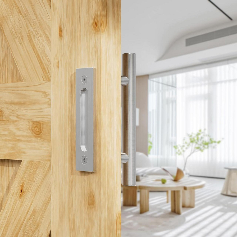 Дверна ручка для розсувних дверей 30 см подвійна двостороння врізна, нержавіюча сталь, срібляста з кріпленням Київ - фото 4