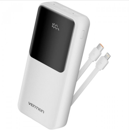 УМБ Vention 20000mAh 22.5W 3A,PD,QC 3.0,Micro-USB,USB-C,2xUSB-A,Built-in USB-C+Lightning Cables Whit Київ