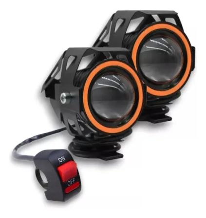 Фари прожектори для мотоцикла U7 LED 12В 3000лм Angel Eyes червоні і кнопка Київ