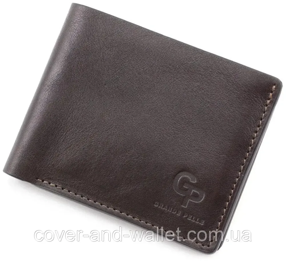 Коричневый мужской кожаный кошелек ручной роботы на магнитах Grande Pelle Коричневый Киев - изображение 1