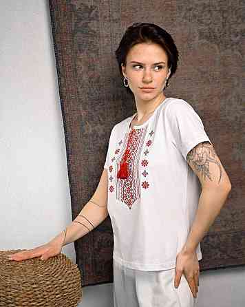 Женская футболка Вышиванка white/red ПП7433 Одесса